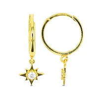 14KT Yellow Gold 2.5MM Hoop Earrings with Dangling Star