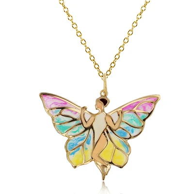 10KT Yellow Gold 29X31MM 18-inch Butterfly Fairy Pendant