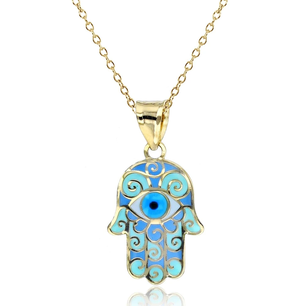 10KT Yellow Gold 18-inch Evil Eye Hamsa Pendant