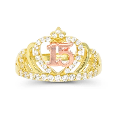 10KT Yellow and Rose Gold Cubic Zirconia Quinceanera Ring