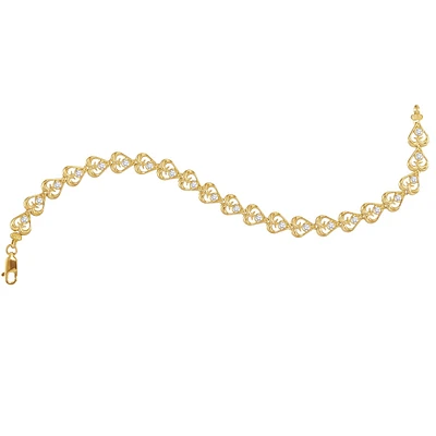 10KT Yellow Gold 7-inch Heart Bracelet