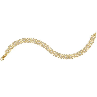 10KT Yellow Gold 7-inch Flower Bracelet