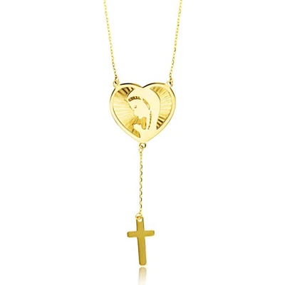 14KT Yellow Gold 16-inch Cross Heart Necklace