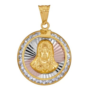 14KT Gold Tri-Color 16MM Religious Medal Sacred Heart Pendant. Chain Not Included