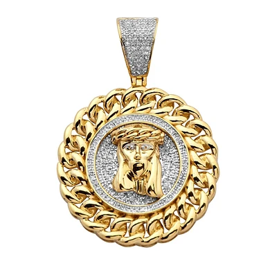 10KT Yellow Gold 1/2 CTW Diamond Religious Jesus Christ Pendant. Chain Not Included