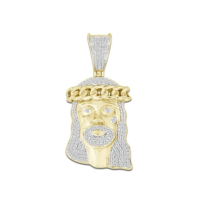 10KT Yellow Gold 1/2 CTW Diamond 37X17MM Jesus Christ Head Charm. Chain not Included