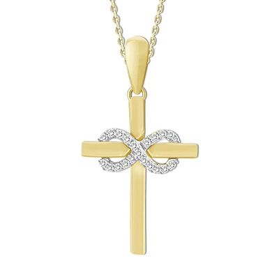 10KT Yellow Gold Diamond Accent 18-inch Infinity Cross Pendant