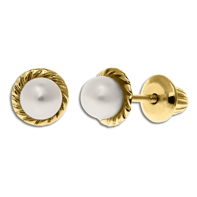 Kiddie Kraft 14KT Yellow Gold 4MM Pearl Childrens Stud Earrings