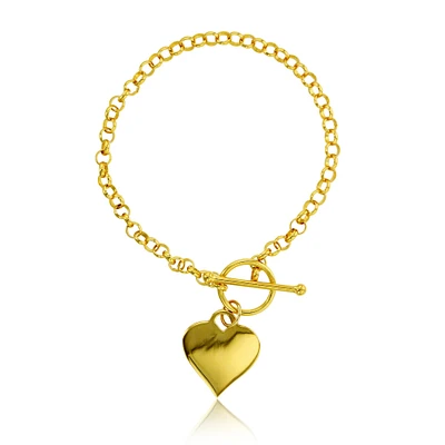 14KT Yellow Gold Plated Sterling Silver 7.5-inch Heart Toggle Bracelet