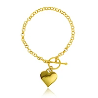 14KT Yellow Gold Plated Sterling Silver 7.5-inch Heart Toggle Bracelet