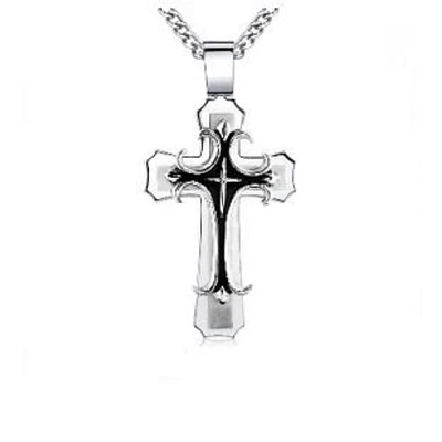 Black Stainless Steel 24-inch Cross Pendant