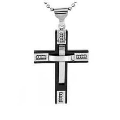 Black Stainless Steel 24-inch Cross Pendant