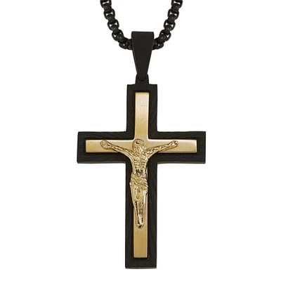 Yellow Stainless Steel 24-inch Crucifix Cross Pendant