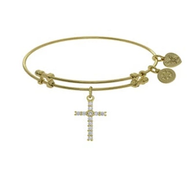 Yellow-tone Base Metal Bangle Cross Bracelet