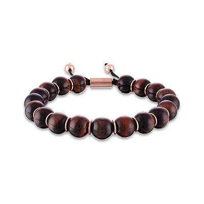 Rose Stainless Steel 10MM Tiger Eye Bolo Bracelet