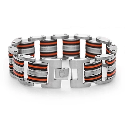 Stainless Steel 8.5-inch Orange/Black Rubber Bracelet