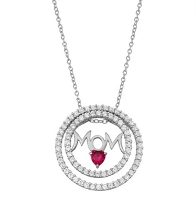 Sterling Silver and Ruby 18-inch Mom Pendant