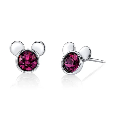 Disney Sterling Silver Round Crystal Birthstone Mickey Mouse Stud Earrings