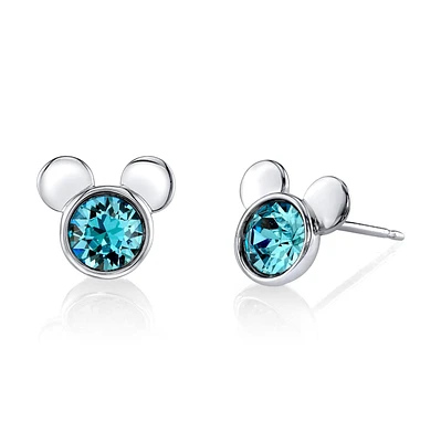 Disney Sterling Silver Round Crystal Birthstone Mickey Mouse Stud Earrings