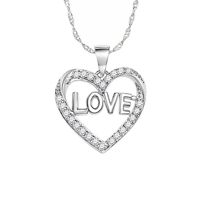 Sterling Silver and White Sapphire 18-inch Heart Love Pendant