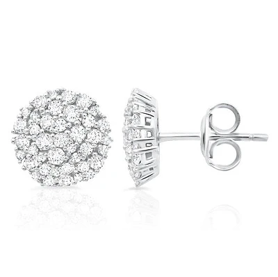 Crislu Platinum Plated Sterling Silver Round Cubic Zirconia Cluster Stud Earrings