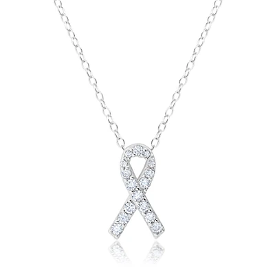 Crislu Sterling Silver Cubic Zirconia 18-inch Awareness Ribbon Pendant