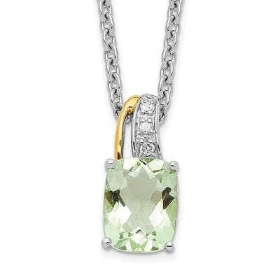 Cushion Green Quartz and Diamond 17-inch Necklace in Sterling Silver