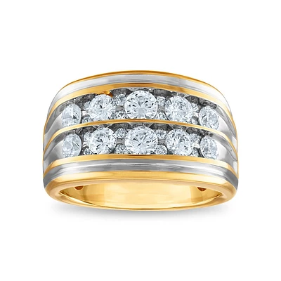 Signature 2 CTW Natural Diamond Wedding Double Row Ring in 14KT Yellow Gold