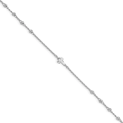 Sterling Silver 10-inch Diamond-cut Beaded Cross Anklet