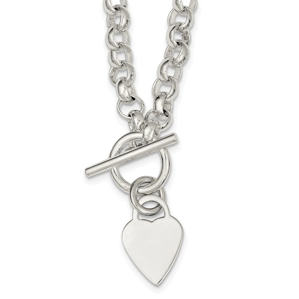 Sterling Silver 7mm Wide Engravable Heart Charm Toggle 7.75 Sterling Silver 7mm Wide Engravable Heart Charm Toggle 7.75