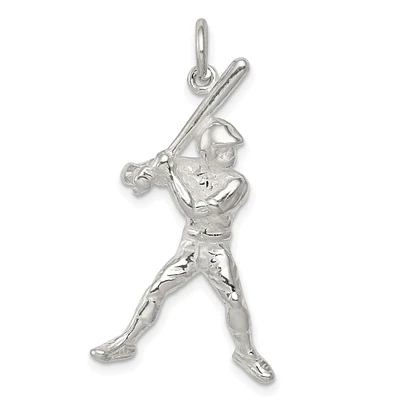 Sterling Silver 32X17MM Baseball Batter Charm