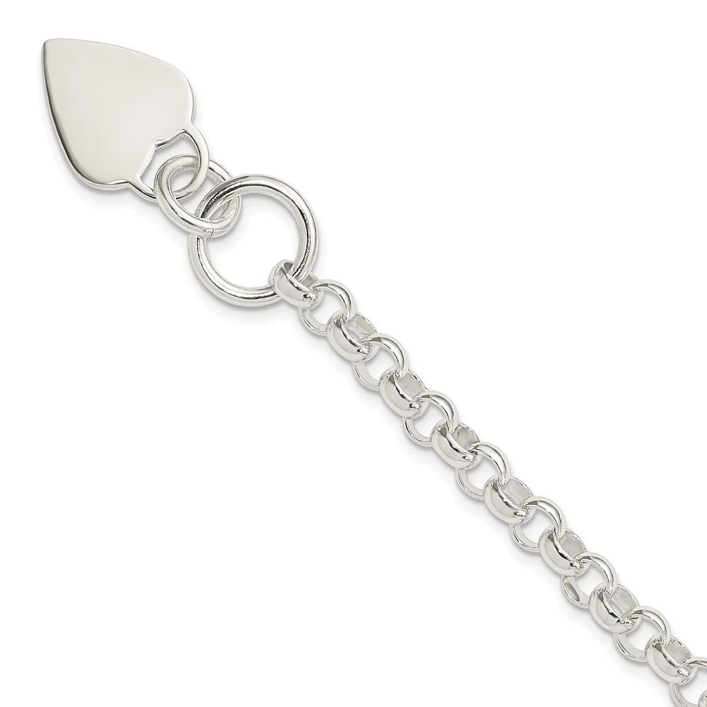 Sterling Silver 7mm Wide Engravable Heart Charm Toggle 7.75 Sterling Silver 7mm Wide Engravable Heart Charm Toggle 7.75