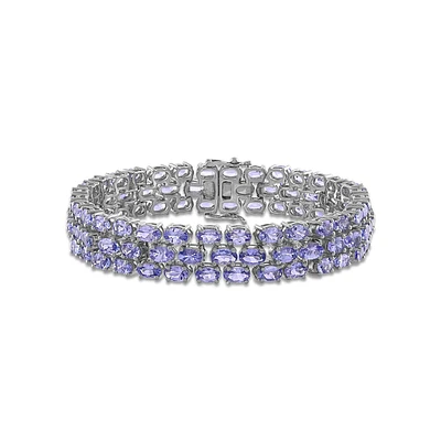 5X3MM Oval Tanzanite Tennis Triple Row 7-inch Bracelet in Sterling Silver