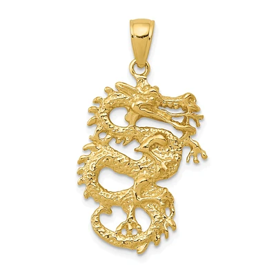 14KT Yellow Gold 31X17MM Three Dimensional Dragon Pendant. Chain Not Included