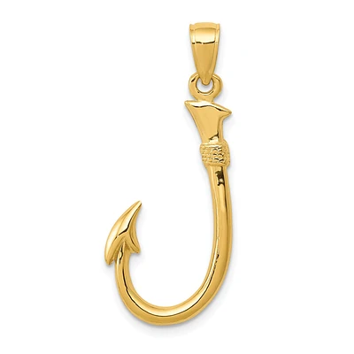 14KT Yellow Gold 33X12MM FIshing Hook Pendant. Chain Not Included