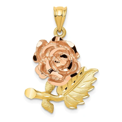 14KT Yellow and Rose Gold 29X19MM Diamond-cut Flower Pendant. Chain Not Included