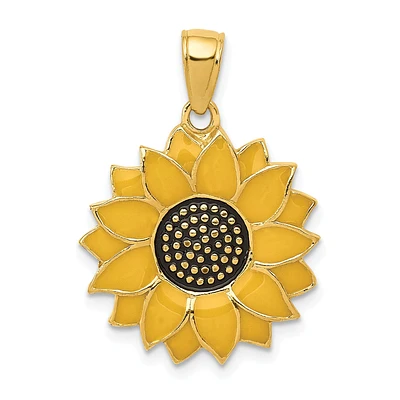 14KT Yellow Gold 24X17MM Sunflower Pendant. Chain Not Included