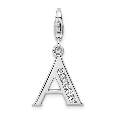 Sterling Silver RH CZ Letter A w/Lobster Clasp Charm