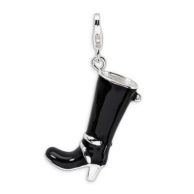 Sterling Silver 44X22MM Black Boot Charm