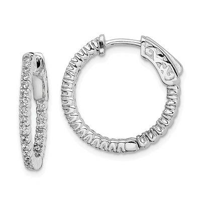 Sterling Silver Cubic Zirconia 15MM Safety Clasp In & Out Hoop Earrings