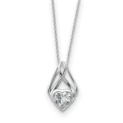 Sterling Silver & CZ Wrapped Around My Heart 18in Pendant