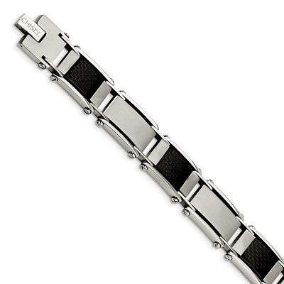 Stainless Steel Brushed & Polished Black Carbon Fiber Inlay Bracelet