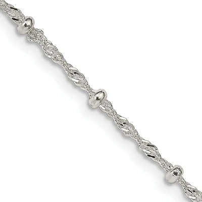 Sterling Silver 16-inch 2.5MM Beaded Singapore Chain