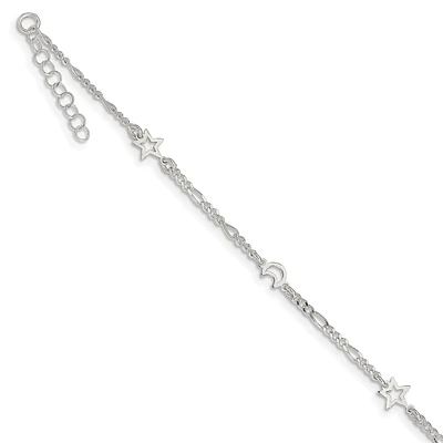 Sterling Silver 10-inch Celestial Moon and Star Anklet