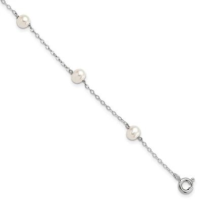 Sterling Silver 4MM Pearl 7-inch 5-Station Bracelet