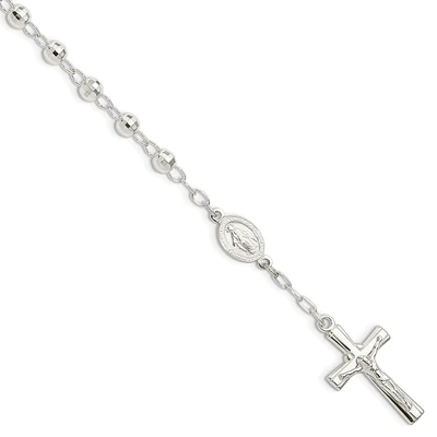 Sterling Silver 7.5-inch Lobster Clasp Beaded Rosary Bracelet