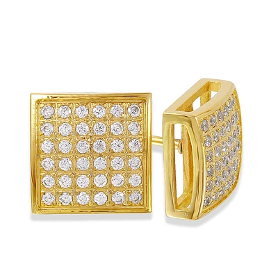 Yellow IP Stainless Steel Square Stud Earring with 3/8 CTW Pave Diamonds