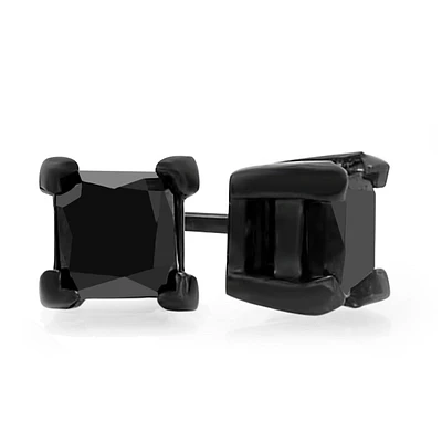 Black IP Stainless Steel 1-1/2 CTW Princess Cut Black Diamond Stud Earrings