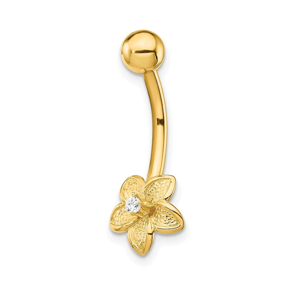 14KT Yellow Gold Cubic Zirconia 23X9MM Flower Belly Ring