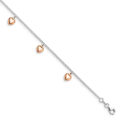 Rose Gold Plated Sterling Silver 9-inch Heart Anklet